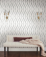 Graceful Geo White & Silver Wallpaper with Metallic Geometric Motif - York MD7173