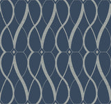 Graceful Geo Navy & Silver Wallpaper with Metallic Geometric Motif - York MD7174