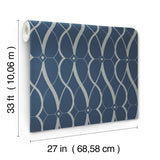 Graceful Geo Navy & Silver Wallpaper with Metallic Geometric Motif - York MD7174