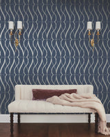 Graceful Geo Navy & Silver Wallpaper with Metallic Geometric Motif - York MD7174
