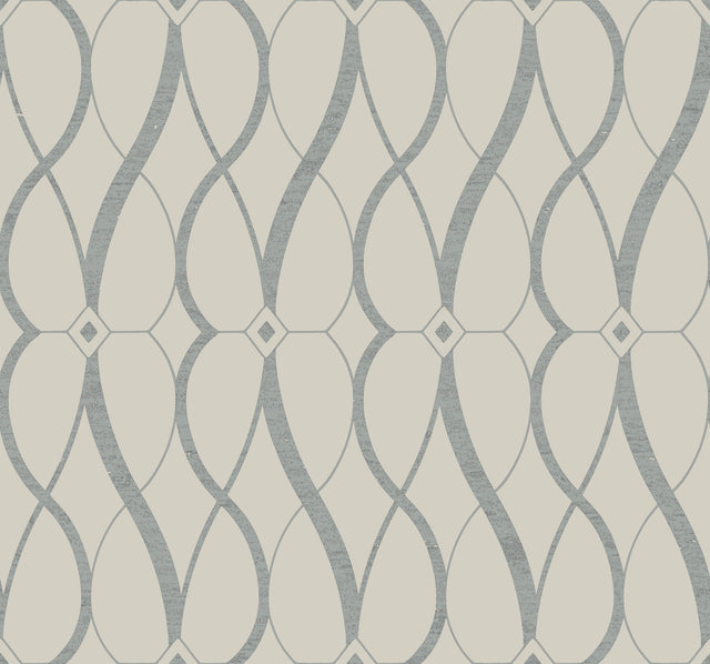 Graceful Geo Beige & Silver Wallpaper with Metallic Geometric Pattern - York MD7175