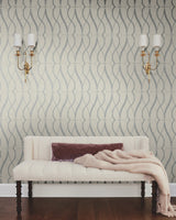 Graceful Geo Beige & Silver Wallpaper with Metallic Geometric Pattern - York MD7175