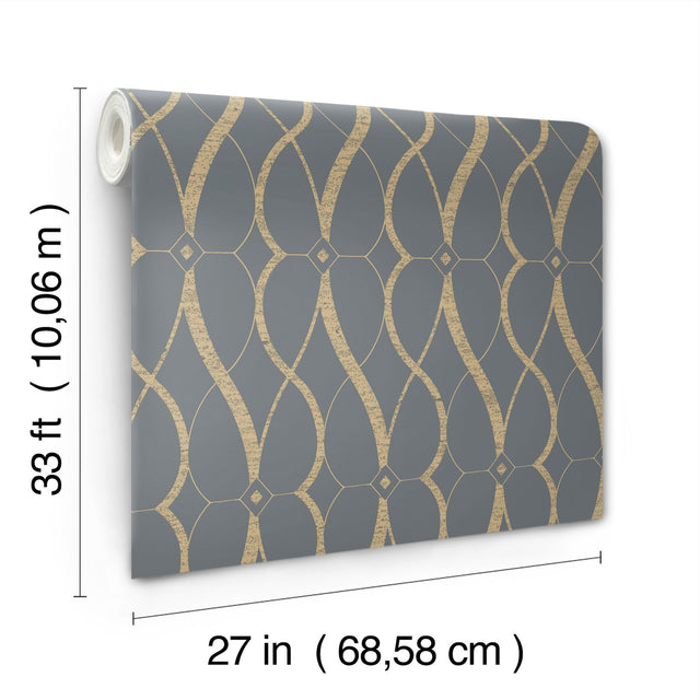 Graceful Geo Smoke & Gold Geometric Wallpaper with Metallic Finish - York MD7176
