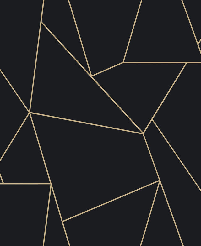 Nazca Black & Gold Wallpaper with Metallic Geometric Lines - Antonina Vella MD7181