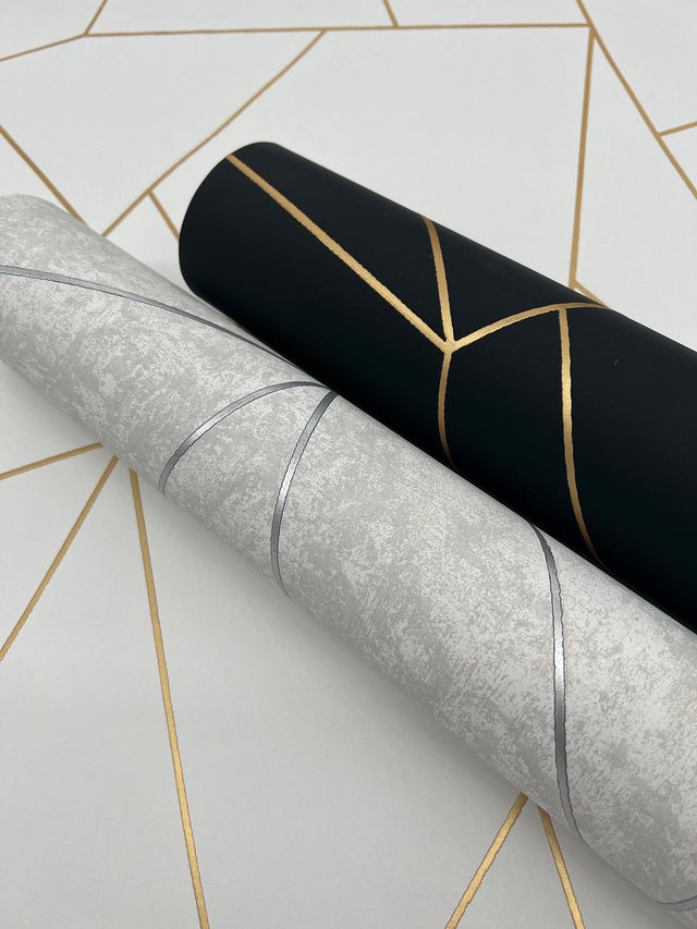 Nazca Black & Gold Wallpaper with Metallic Geometric Lines - Antonina Vella MD7181
