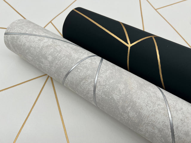 Nazca Black & Gold Wallpaper with Metallic Geometric Lines - Antonina Vella MD7181