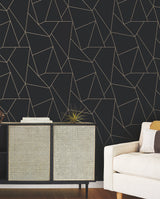 Nazca Black & Gold Wallpaper with Metallic Geometric Lines - Antonina Vella MD7181