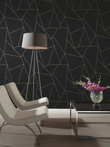 Nazca Black & Gold Wallpaper with Metallic Geometric Lines - Antonina Vella MD7181
