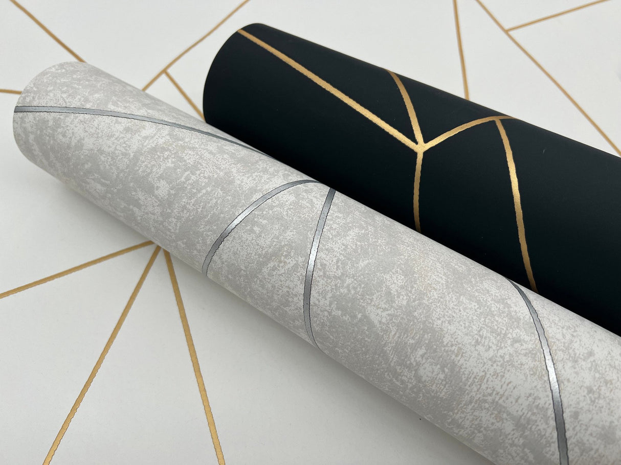 Nazca White & Gold Geometric Metallic Wallpaper - York MD7182