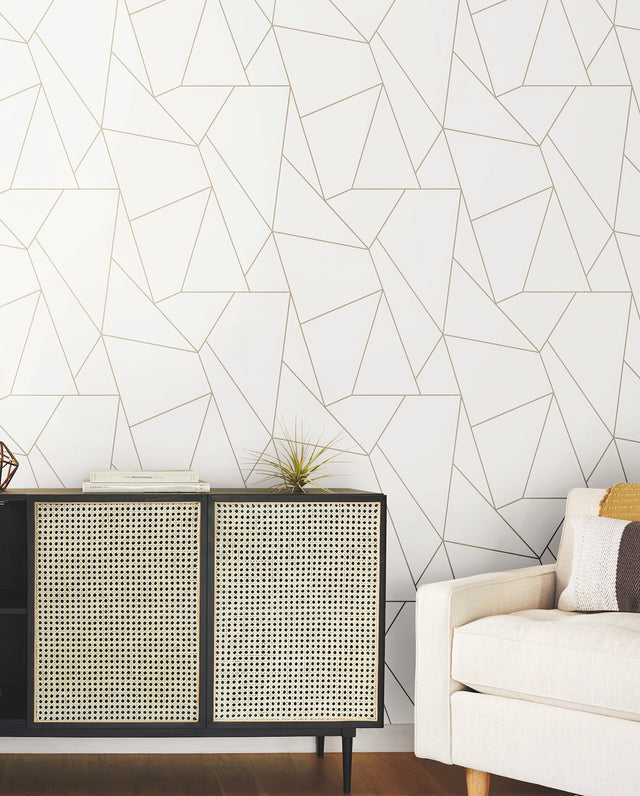 Nazca White & Gold Geometric Metallic Wallpaper - York MD7182