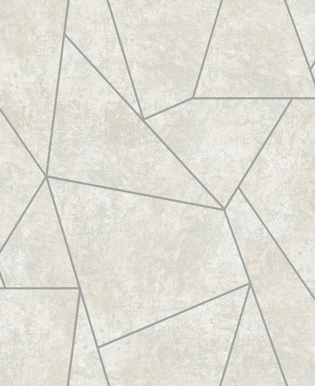 Nazca Neutral & Silver Geometric Metallic Wallpaper - York MD7183