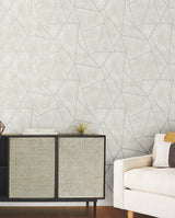 Nazca Neutral & Silver Geometric Metallic Wallpaper - York MD7183
