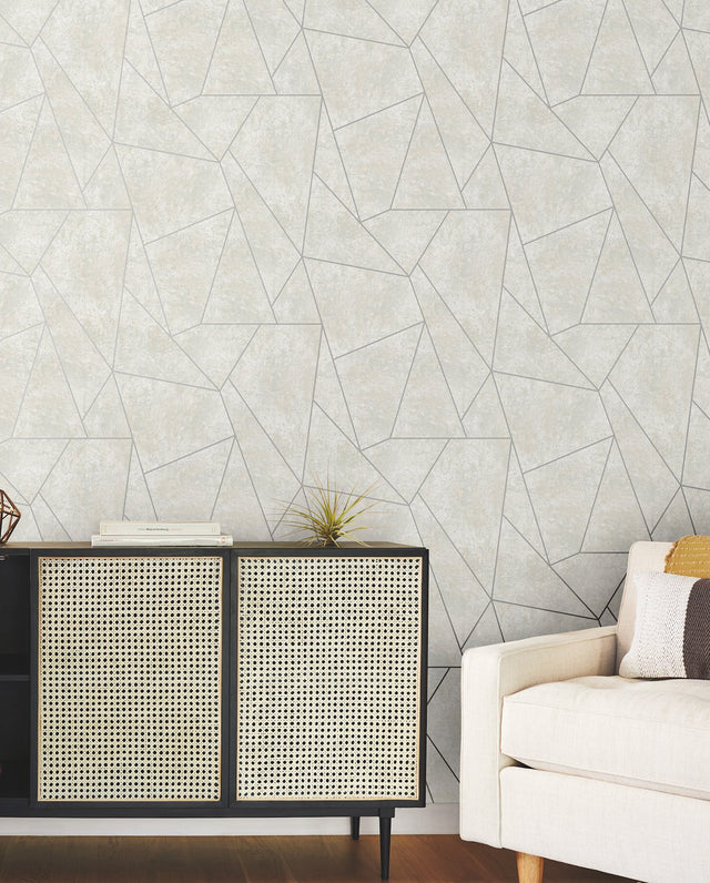Nazca Neutral & Silver Geometric Metallic Wallpaper - York MD7183
