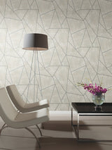 Nazca Neutral & Silver Geometric Metallic Wallpaper - York MD7183