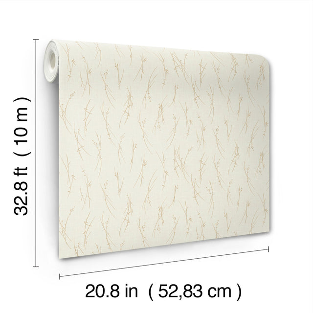 Sprigs Cream & Gold Wallpaper with Metallic Botanical Sprigs - York MD7192