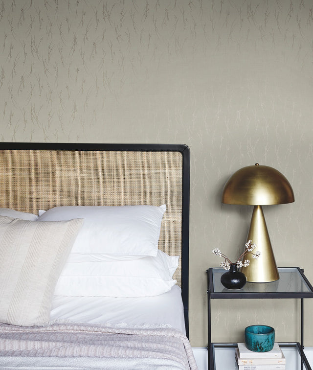 Sprigs Cream & Gold Wallpaper with Metallic Botanical Sprigs - York MD7192