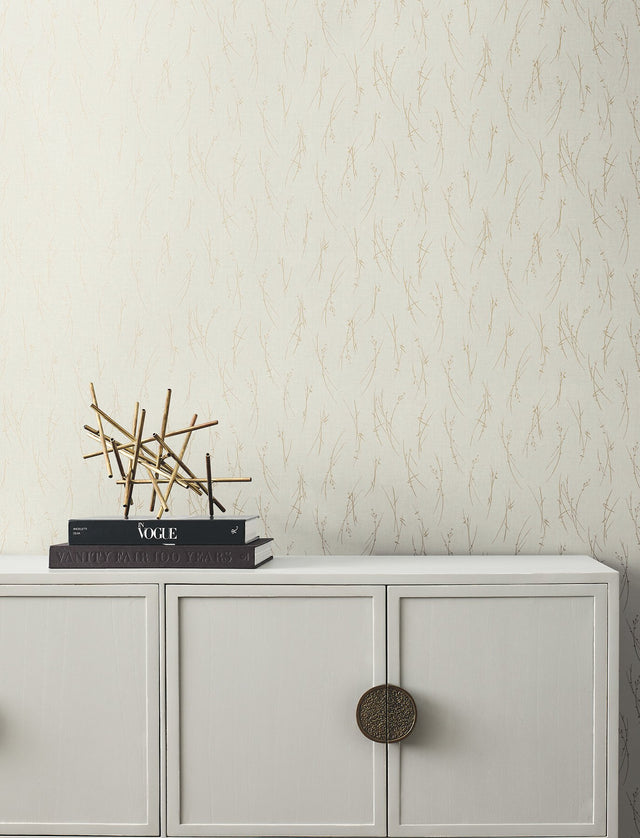 Sprigs Cream & Gold Wallpaper with Metallic Botanical Sprigs - York MD7192