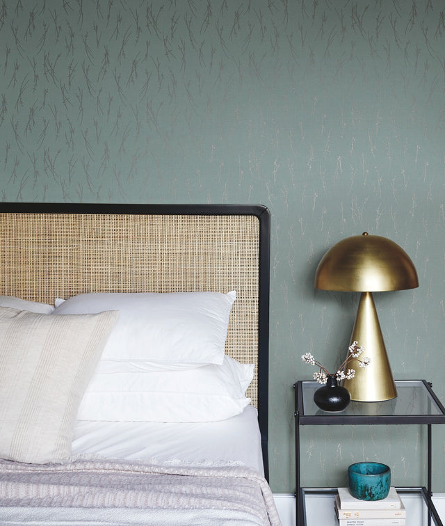 Sprigs Smokey Blue & Silver Wallpaper with Metallic Botanical Sprigs - York MD7193