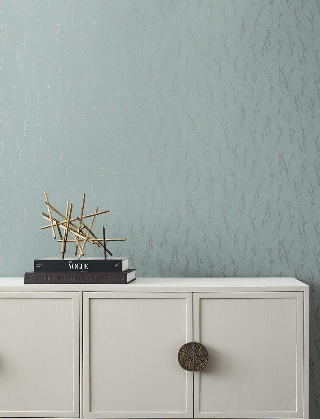 Sprigs Smokey Blue & Silver Wallpaper with Metallic Botanical Sprigs - York MD7193