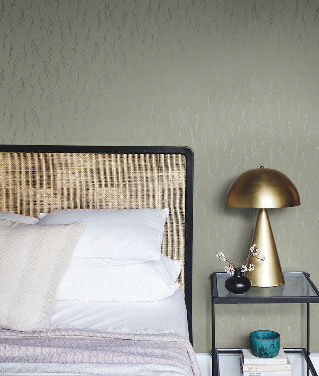 Sprigs Eucalyptus & Silver Botanical Metallic Wallpaper - York MD7194