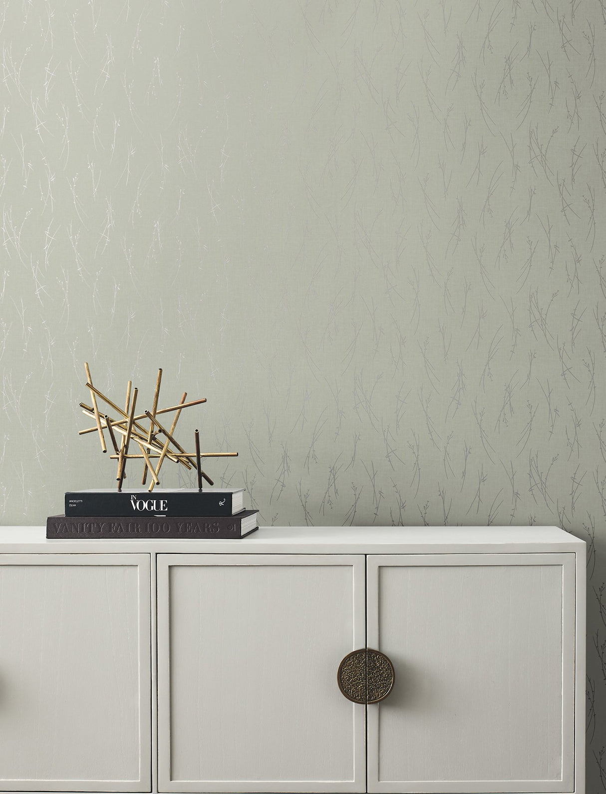 Sprigs Eucalyptus & Silver Botanical Metallic Wallpaper - York MD7194