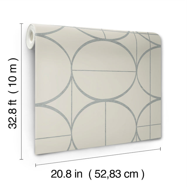 Sun Circles Taupe & Silver Geometric Metallic Non Woven Wallpaper - York MD7201