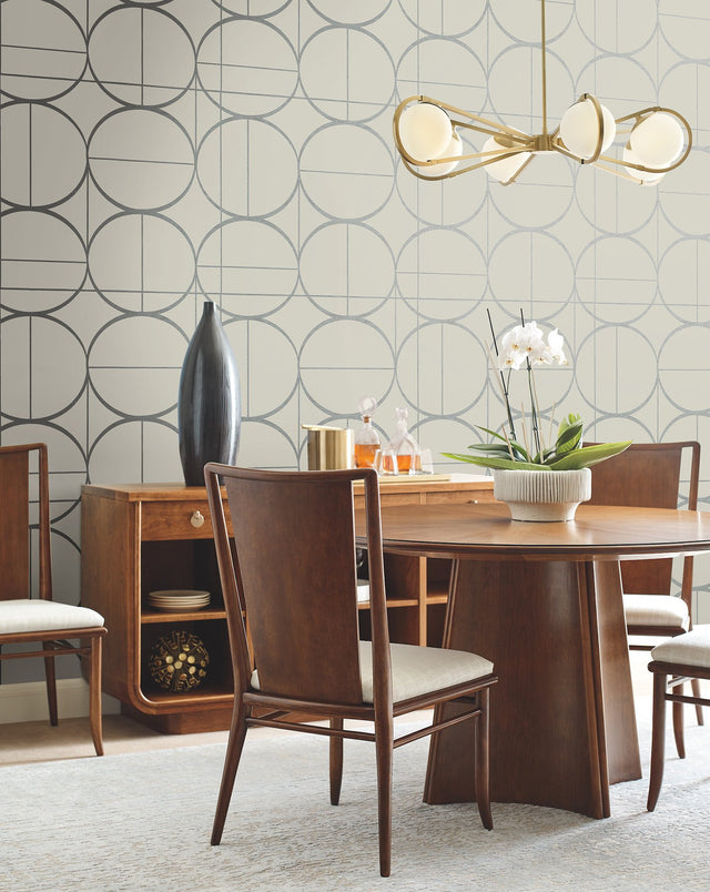 Sun Circles Taupe & Silver Geometric Metallic Non Woven Wallpaper - York MD7201