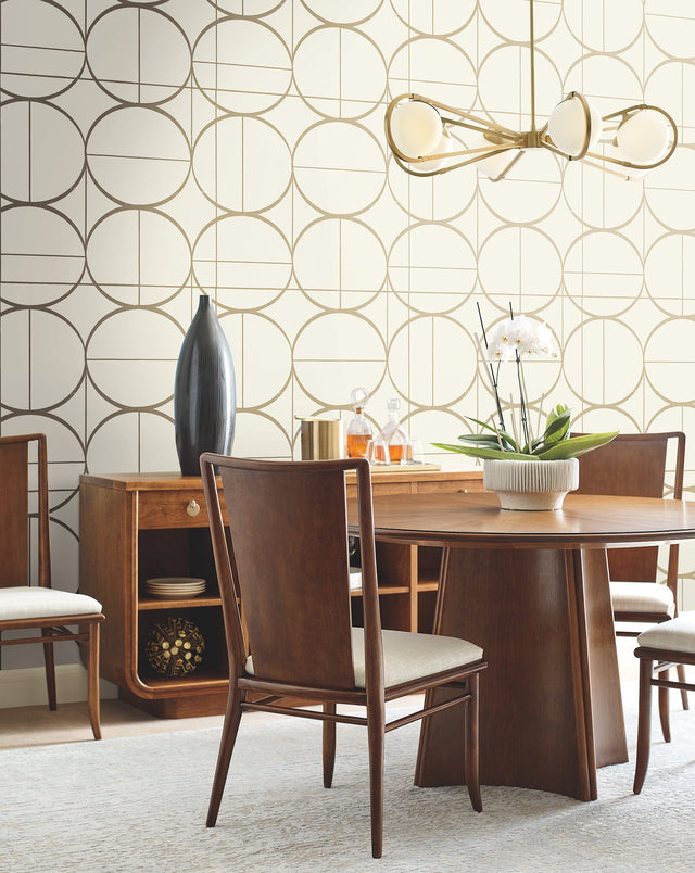 Sun Circles Cream & Gold Geometric Metallic Wallpaper - York MD7202