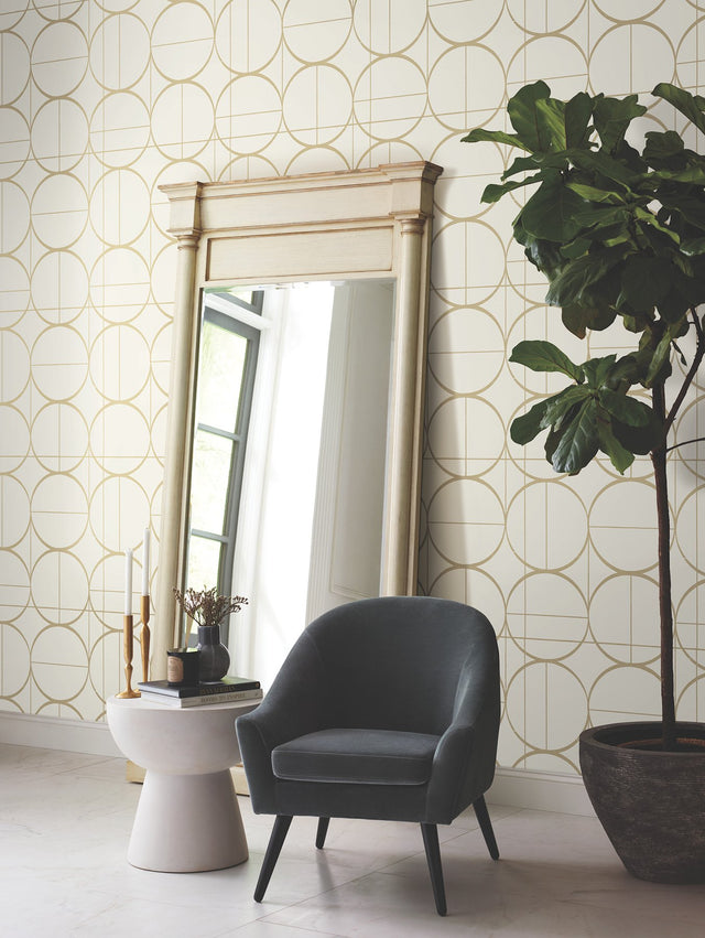 Sun Circles Cream & Gold Geometric Metallic Wallpaper - York MD7202