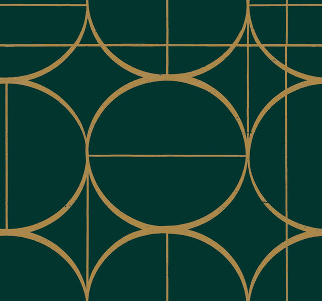 Sun Circles Emerald & Gold Geometric Metallic Non Woven Wallpaper - York MD7203