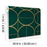 Sun Circles Emerald & Gold Geometric Metallic Non Woven Wallpaper - York MD7203