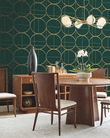 Sun Circles Emerald & Gold Geometric Metallic Non Woven Wallpaper - York MD7203