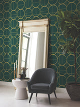 Sun Circles Emerald & Gold Geometric Metallic Non Woven Wallpaper - York MD7203