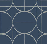 Sun Circles Blue & Silver Geometric Metallic Wallpaper - York MD7204