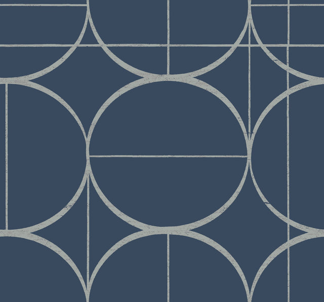Sun Circles Blue & Silver Geometric Metallic Wallpaper - York MD7204