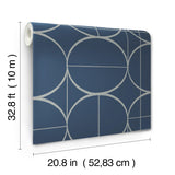 Sun Circles Blue & Silver Geometric Metallic Wallpaper - York MD7204