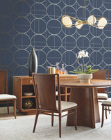 Sun Circles Blue & Silver Geometric Metallic Wallpaper - York MD7204