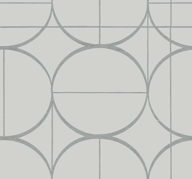 Sun Circles Fog & Silver Geometric Metallic Non Woven Wallpaper - York MD7205