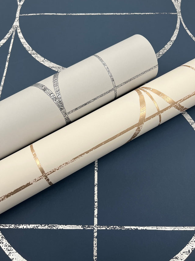 Sun Circles Fog & Silver Geometric Metallic Non Woven Wallpaper - York MD7205