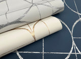 Sun Circles Fog & Silver Geometric Metallic Non Woven Wallpaper - York MD7205