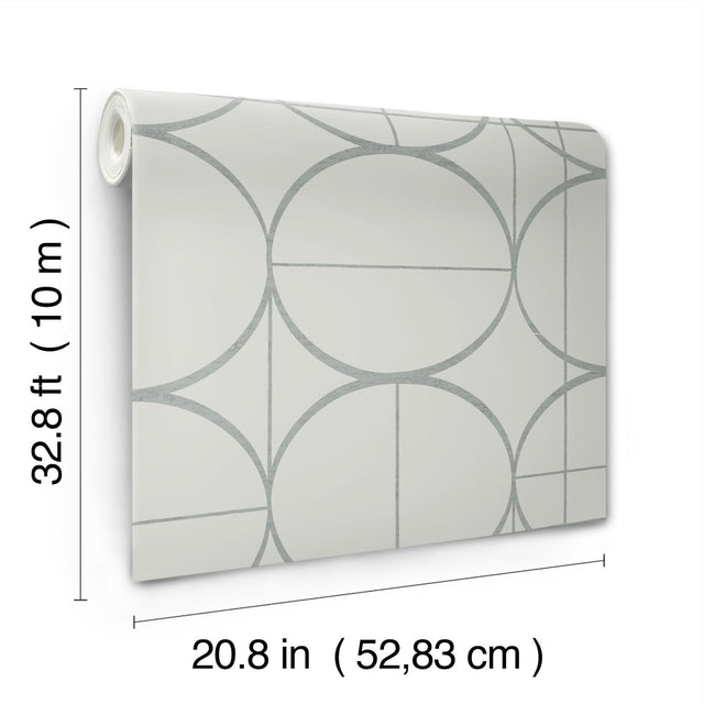 Sun Circles Fog & Silver Geometric Metallic Non Woven Wallpaper - York MD7205