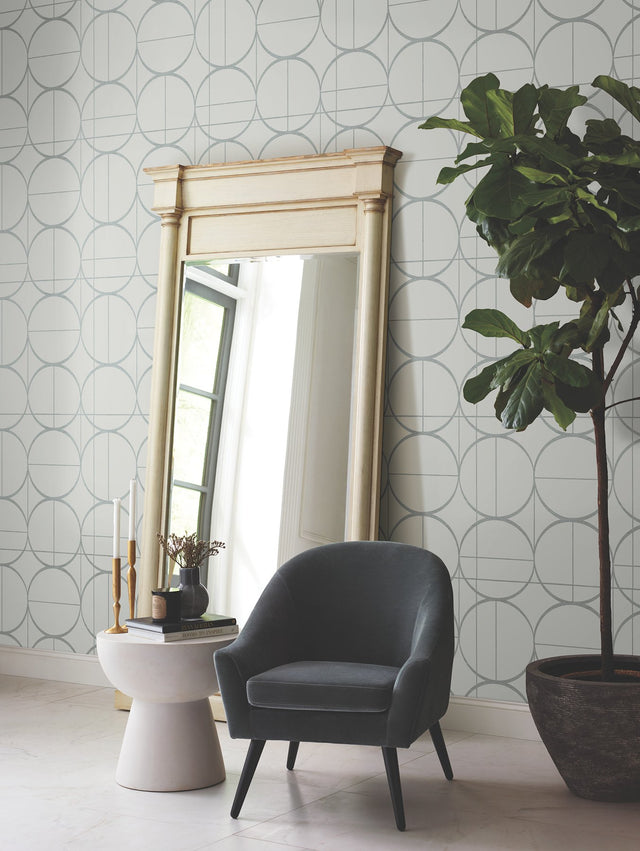 Sun Circles Fog & Silver Geometric Metallic Non Woven Wallpaper - York MD7205