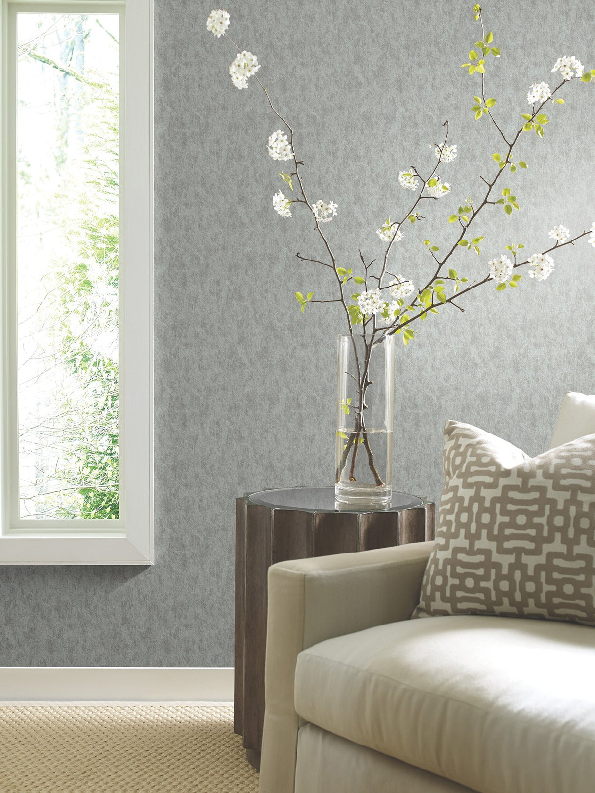 Shimmering Patina Spa & Silver Wallpaper with Metallic Textured Motif - York MD7212
