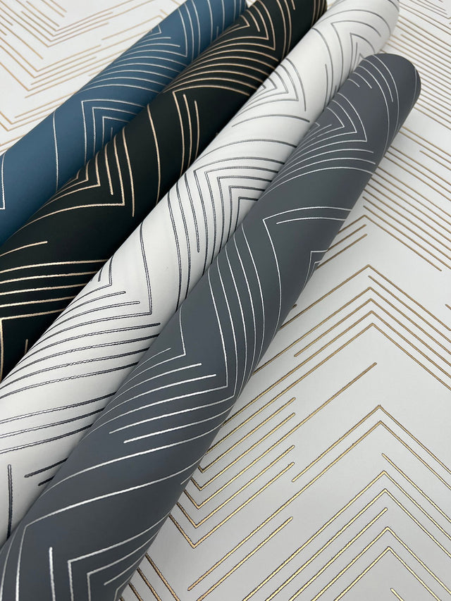 Polished Chevron White & Gold Wallpaper with Metallic Modern Geometric Chevron - York MD7222
