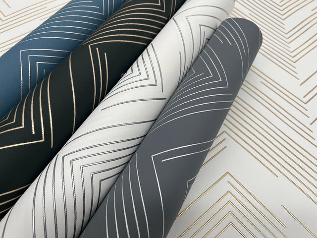 Polished Chevron White & Gold Wallpaper with Metallic Modern Geometric Chevron - York MD7222