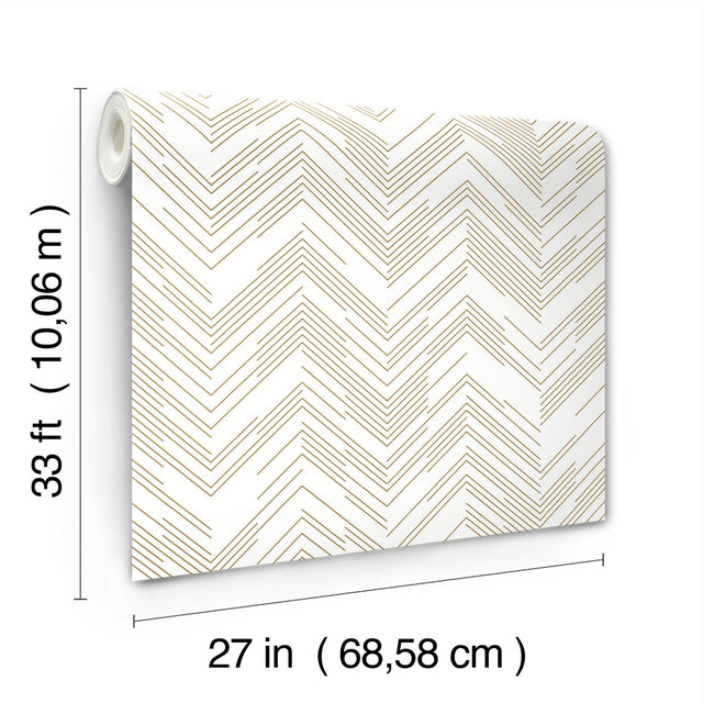 Polished Chevron White & Gold Wallpaper with Metallic Modern Geometric Chevron - York MD7222