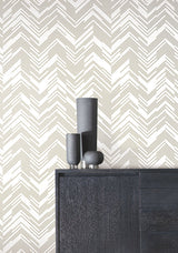 Polished Chevron White & Gold Wallpaper with Metallic Modern Geometric Chevron - York MD7222