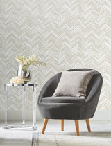 Polished Chevron White & Gold Wallpaper with Metallic Modern Geometric Chevron - York MD7222