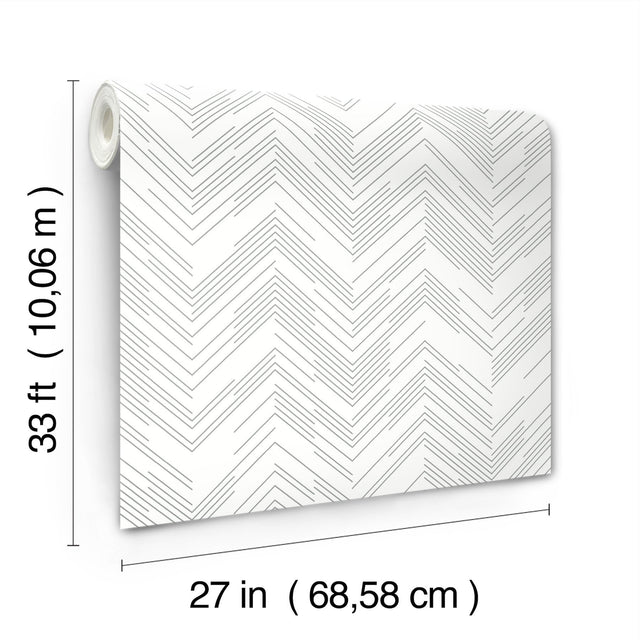 Polished Chevron White & Silver Wallpaper with Metallic Geometric Chevron - York MD7223