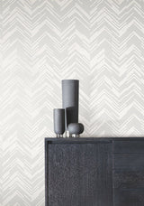 Polished Chevron White & Silver Wallpaper with Metallic Geometric Chevron - York MD7223